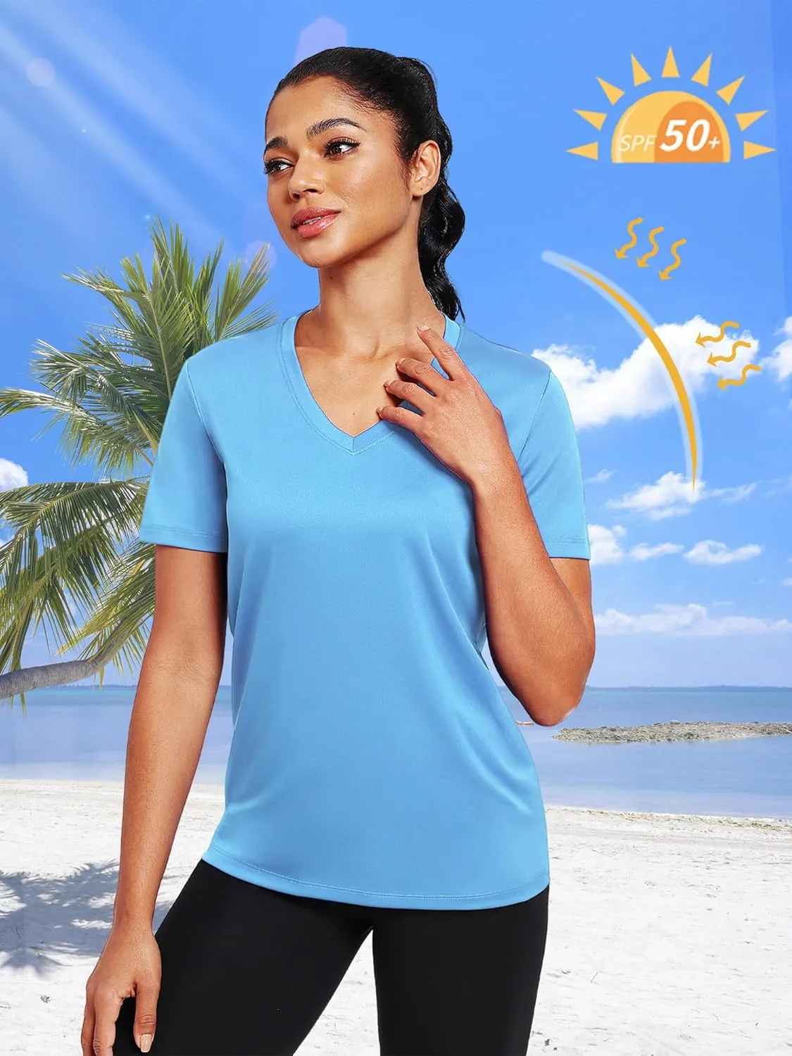 1-5 Pack Women's Short Sleeve Shirts UPF 50  Sun Protection T-Shirts V Neck Workout Quick Dry Tops
