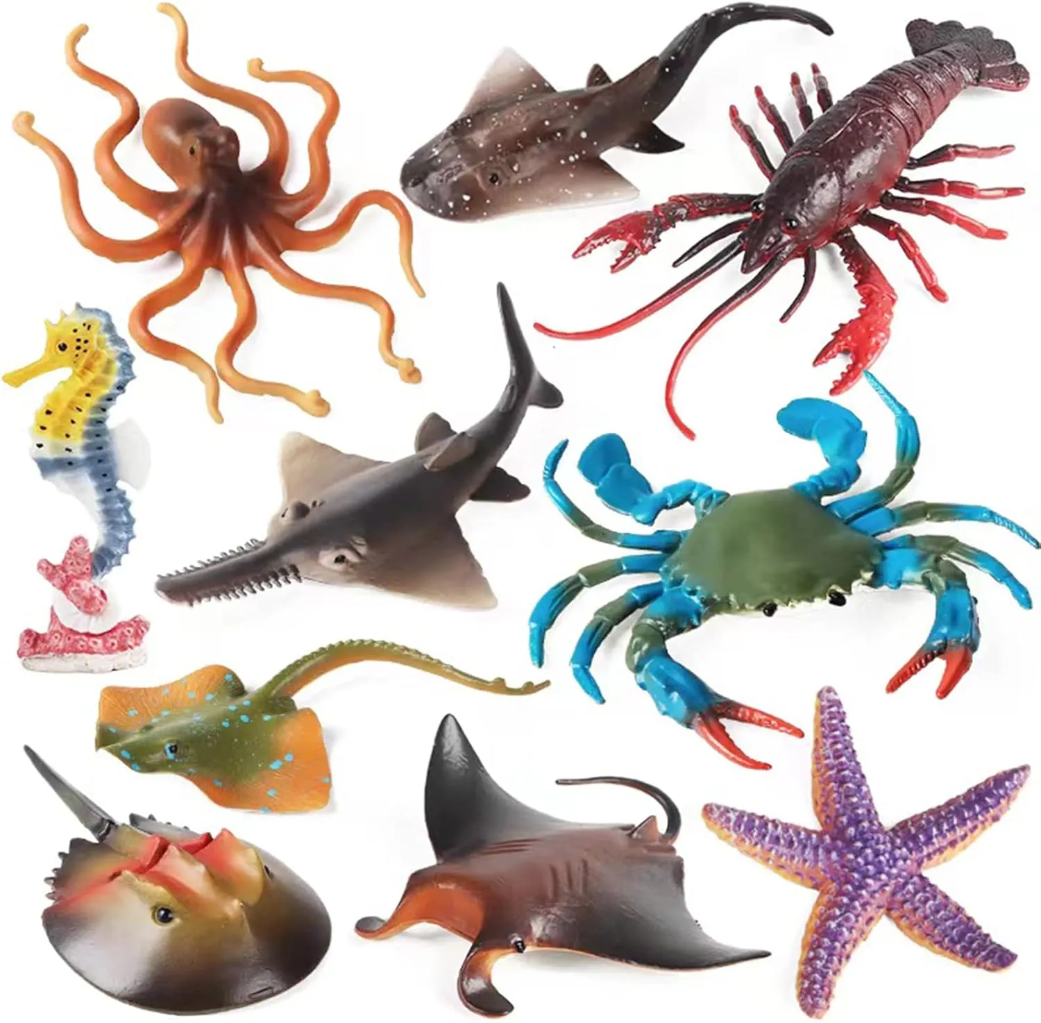 10 PCS Ocean Animals Toy Figures, Sea Creatures Figurines, Miniature Toys Marine Animals Cake Topper Christmas Birthday Gift for Kids