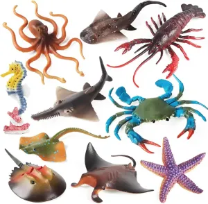 10 PCS Ocean Animals Toy Figures, Sea Creatures Figurines, Miniature Toys Marine Animals Cake Topper Christmas Birthday Gift for Kids