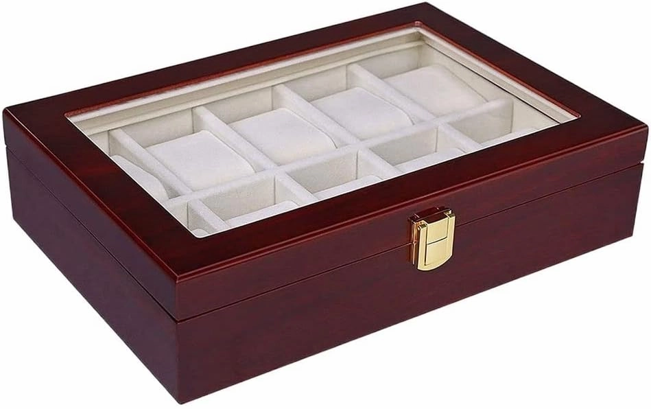 10 Slots Watch Boxes Organizer 12 Grids Wood 2 3 5 6 Slot Watches Holder Stand Case Jewelry Display Wooden Storage Gift Box(10 Slots)