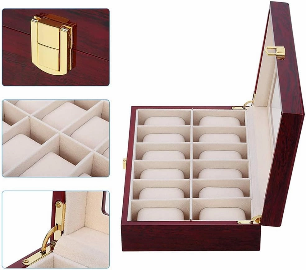 10 Slots Watch Boxes Organizer 12 Grids Wood 2 3 5 6 Slot Watches Holder Stand Case Jewelry Display Wooden Storage Gift Box(10 Slots)