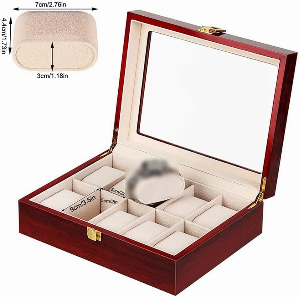 10 Slots Watch Boxes Organizer 12 Grids Wood 2 3 5 6 Slot Watches Holder Stand Case Jewelry Display Wooden Storage Gift Box(10 Slots)
