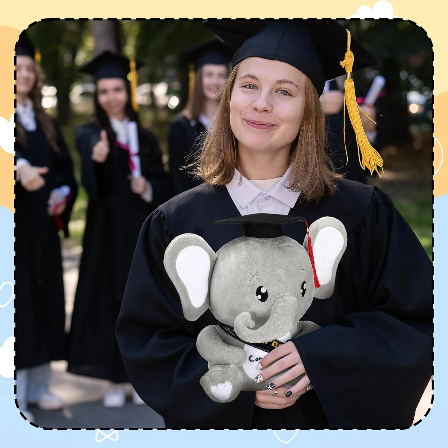 12 Inch Graduation Autograph Stuffed Animal Elephant Plush with Graduation Cap Smooth Fabric Congrats Grad Stuffed Elephant with 8 Colored Marking Pens for Graduate Student Party Supply