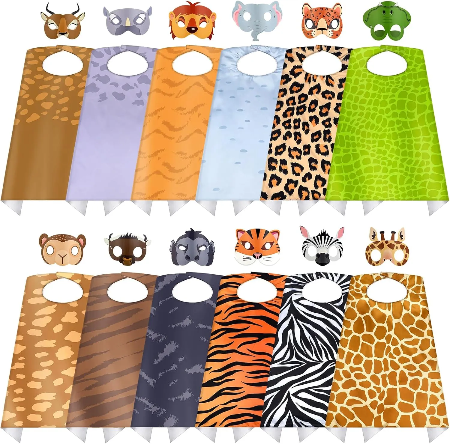 12 Set Safari Animal Mask and Capes Kids Jungle Safari Theme Party favors Cosplay Wild Birthday Decorations Animal Costumes Dress Up Set for Kids Birthday Party Supplies