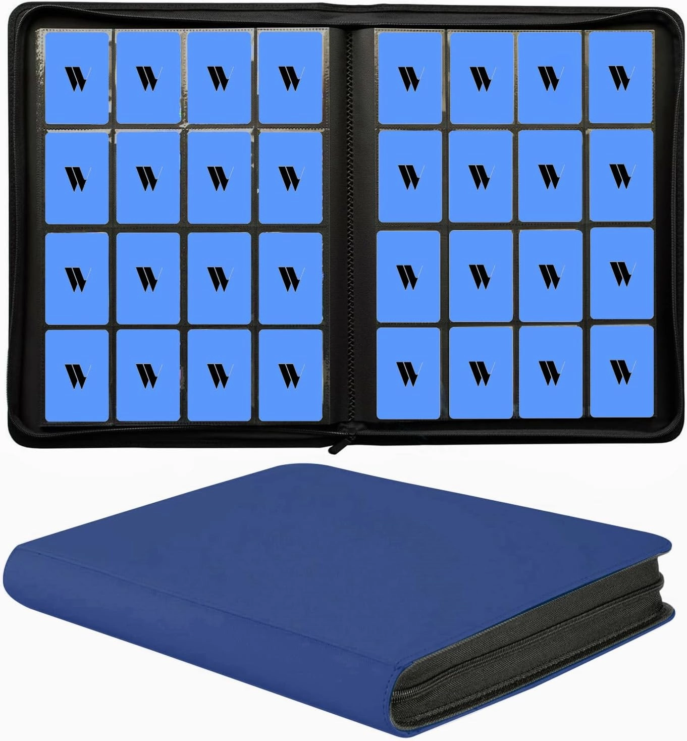 16 Pocket Card Binder, 1000  Premium Zip Trading Card Binder, Double Sided Pocket Card Binder Album, Ringless Card Folder for MTG, TCG, Sports Card (Blue, 16Pockets)