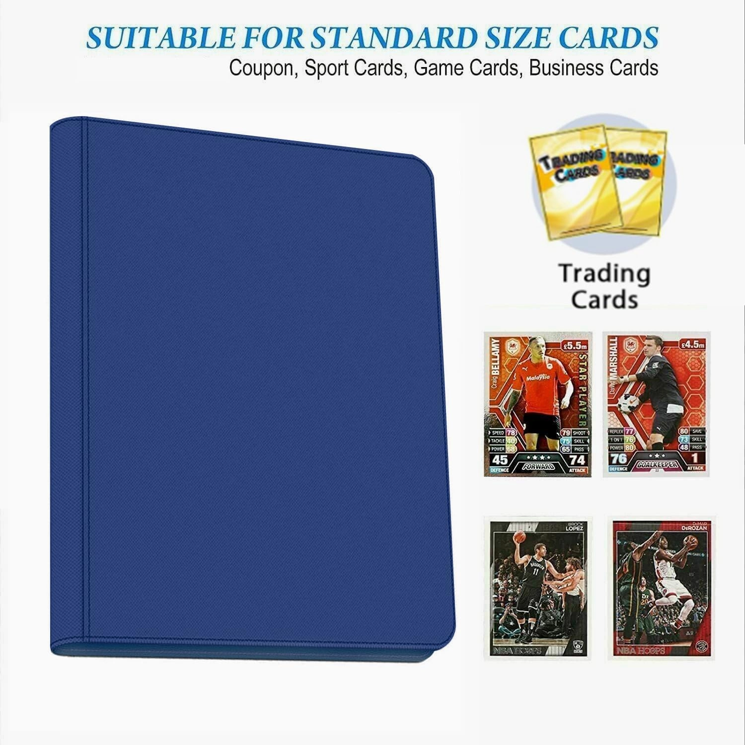 16 Pocket Card Binder, 1000  Premium Zip Trading Card Binder, Double Sided Pocket Card Binder Album, Ringless Card Folder for MTG, TCG, Sports Card (Blue, 16Pockets)