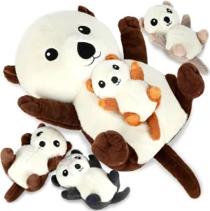 18Inch Sea Otter Stuffed Animal Toys with 4 Babies Soft Plush Otter Inside Washable for Kids Birthday Toddlers Kids Gift