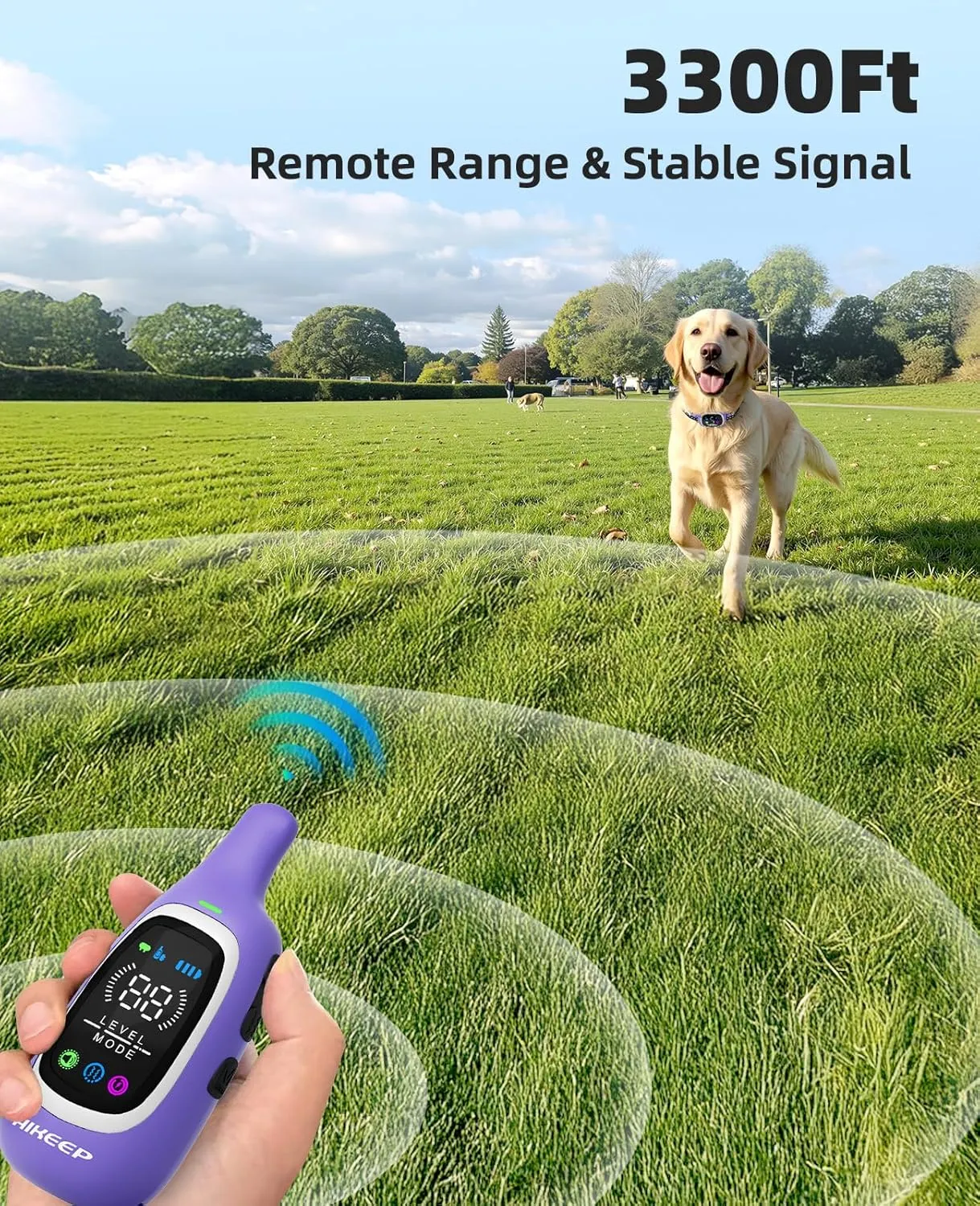 2-in-1 Bark and Shock Collar for Dogs – 3300FT Electric Dog Training Collar with Remote, IP67 Waterproof with Anti-Bark/Beep/Vibration/Shock Modes for Small Medium Large Dog(5-120Lbs)(Purple)