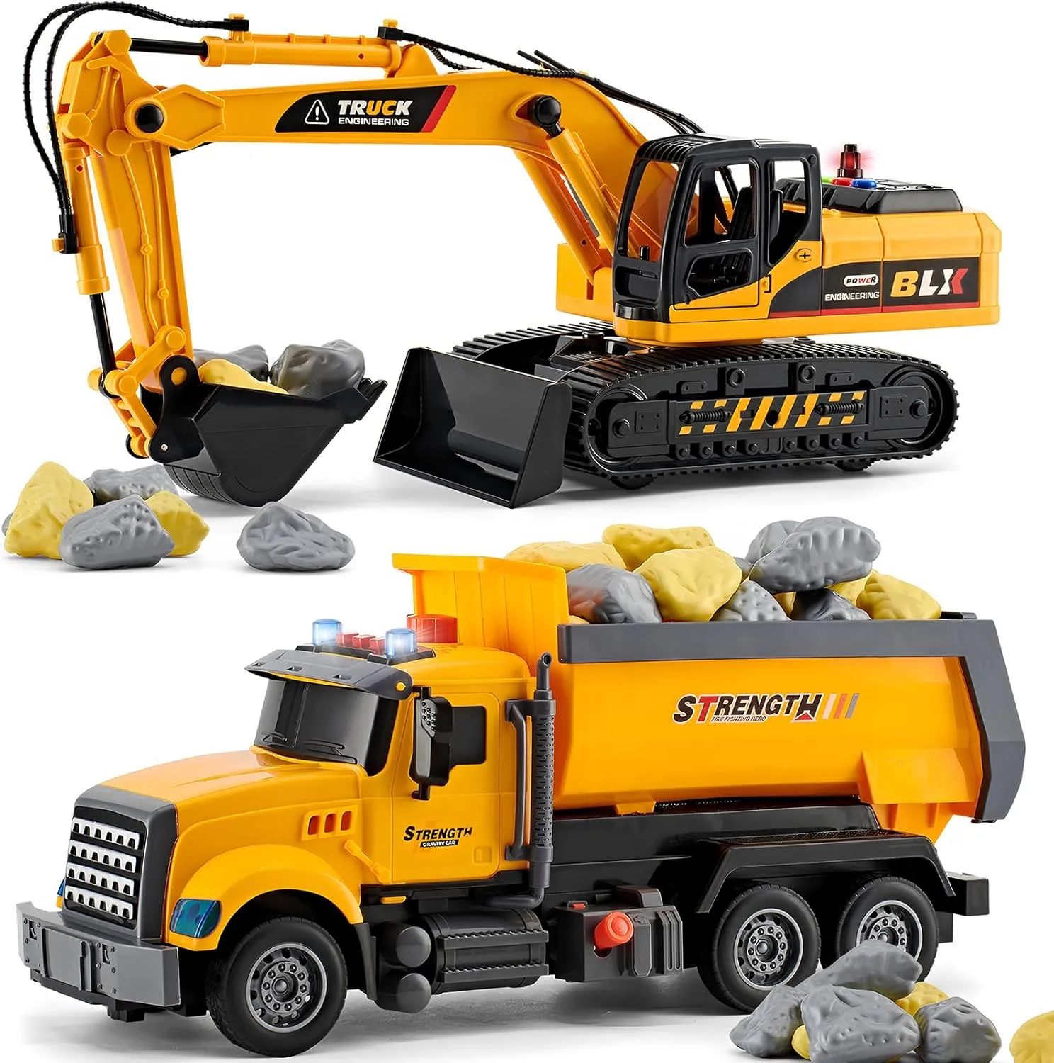 2 Pack Large Construction Engineering Truck Toys,Moveable Claw Excavator & Lifting Back Dump Truck Toy for 3 4 5 6 7 8 Years Old Boys Kids Childs Toddlers Birthday Christmas GIFS