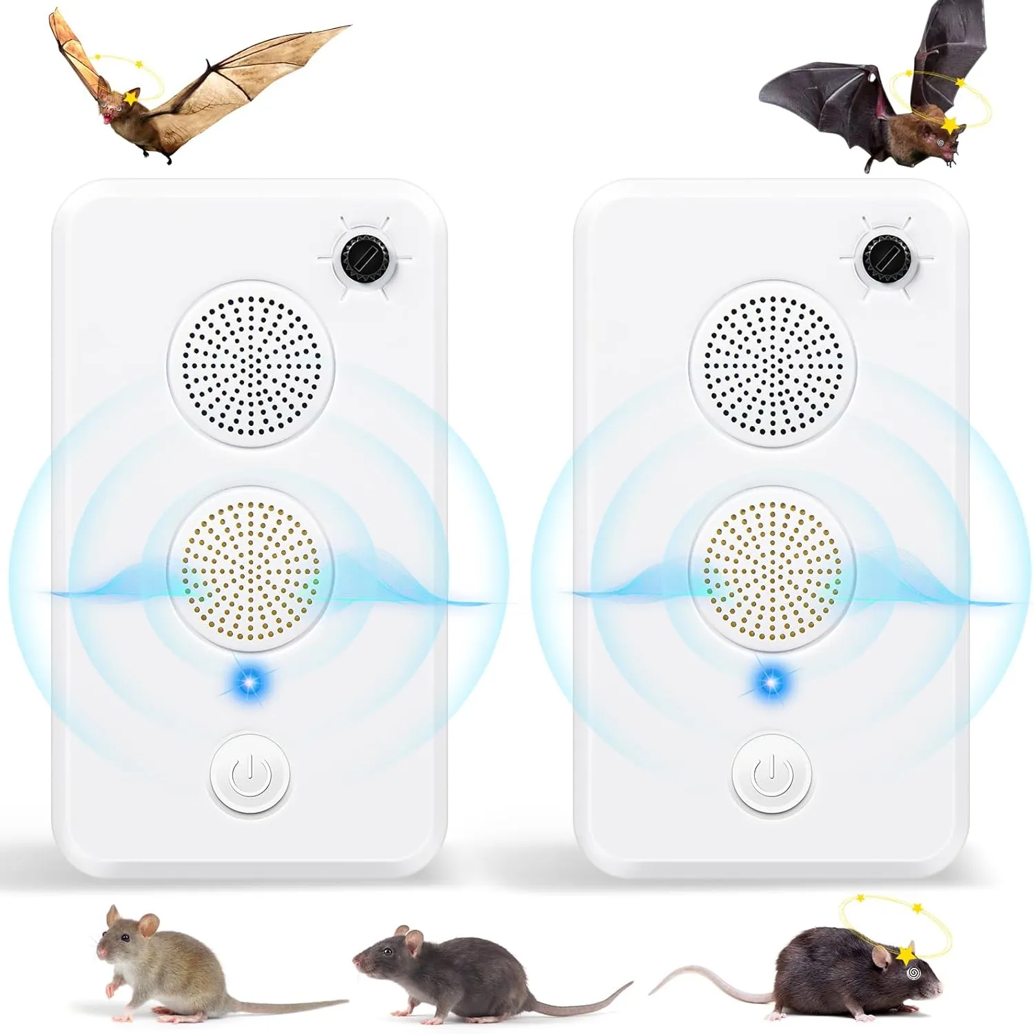 2 Pack Ultrasonic Bat Repellent Devices for Attic Porch House Bat Deterrent Devices Keep Away Bats,Rechargeable Bats Repellents Ultrasonic Indoor Outdoor Friendly to Human and Pet