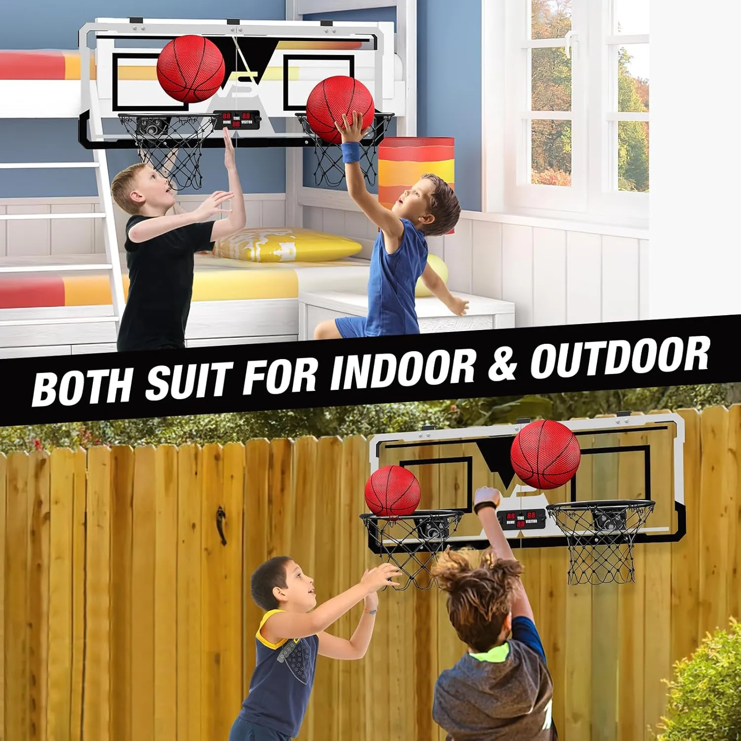 2 Player Basketball Game, Dual Shot Over The Door Mini Basketball Hoop Indoor with Scoreboard, Basketball Toy Gifts for Kids Boys Girls Adults, Suit for Bedroom/Office/Outdoor/Pool, Black