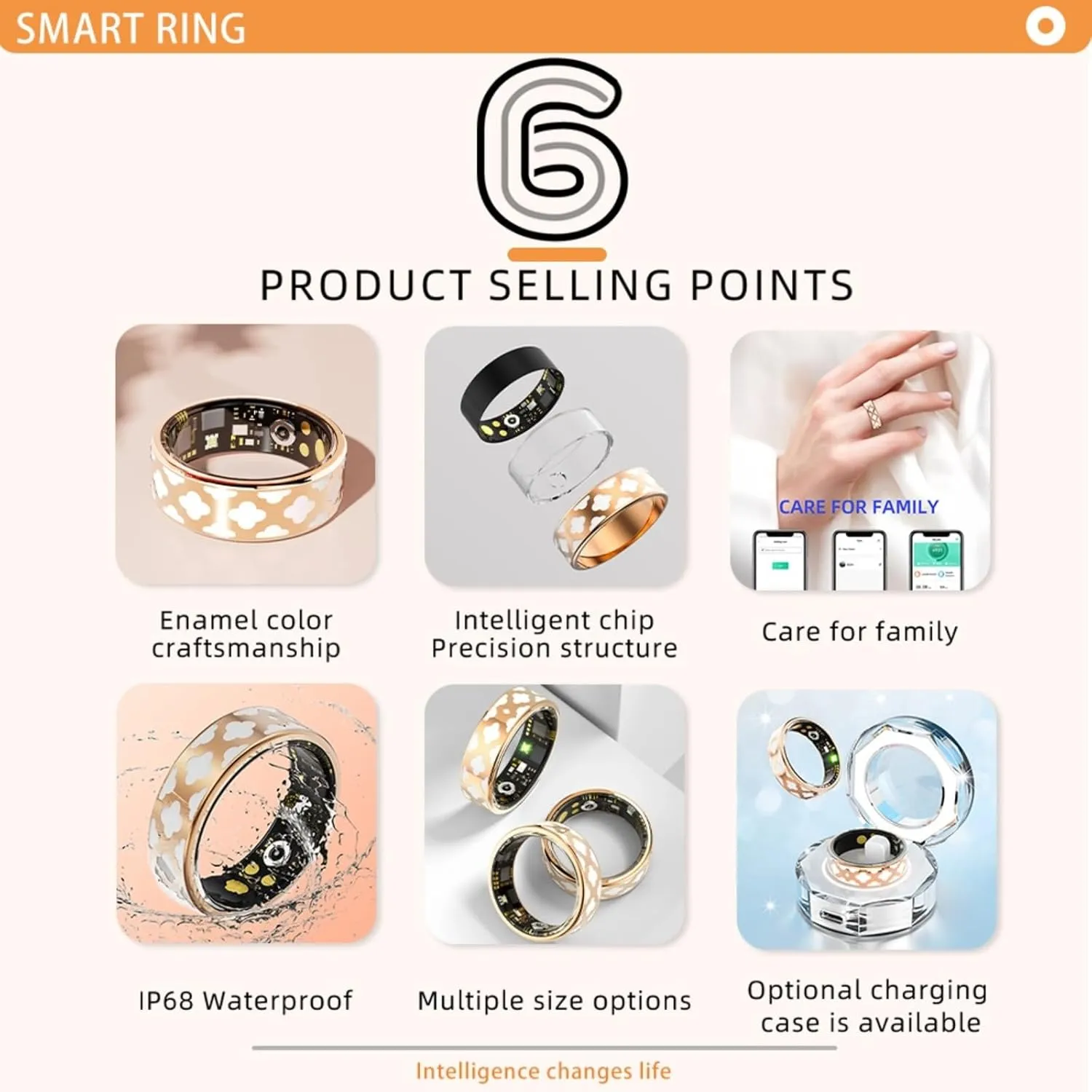 2025 Stylish Health Rings for Women, Fitness Tracker with Heart Rate Calories Sleep Step Tracker, IP68 Water Proof Wearable Smart Ring APP Control & Charging Case
