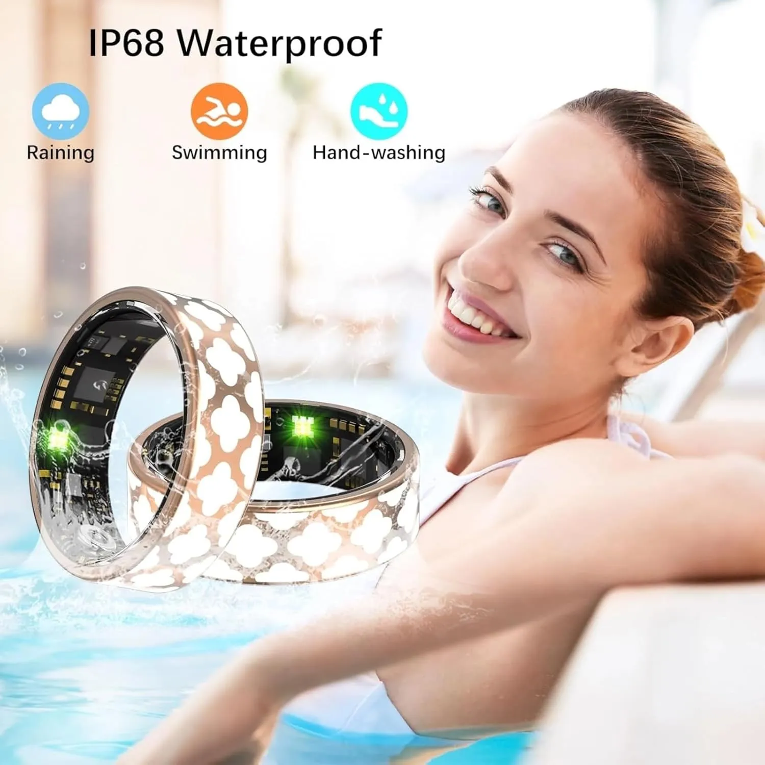 2025 Stylish Health Rings for Women, Fitness Tracker with Heart Rate Calories Sleep Step Tracker, IP68 Water Proof Wearable Smart Ring APP Control & Charging Case