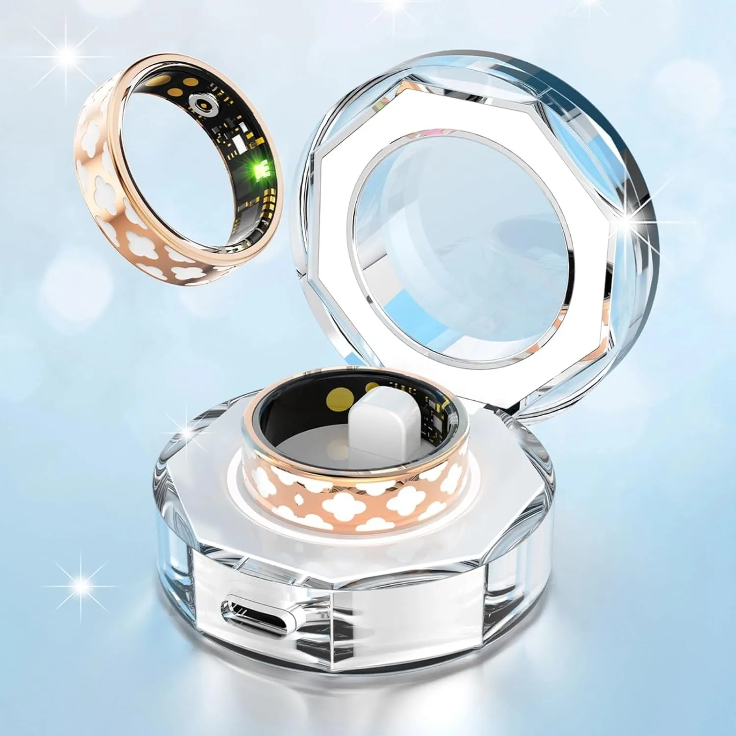 2025 Stylish Health Rings for Women, Fitness Tracker with Heart Rate Calories Sleep Step Tracker, IP68 Water Proof Wearable Smart Ring APP Control & Charging Case