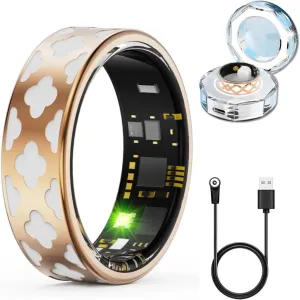2025 Stylish Health Rings for Women, Fitness Tracker with Heart Rate Calories Sleep Step Tracker, IP68 Water Proof Wearable Smart Ring APP Control & Charging Case