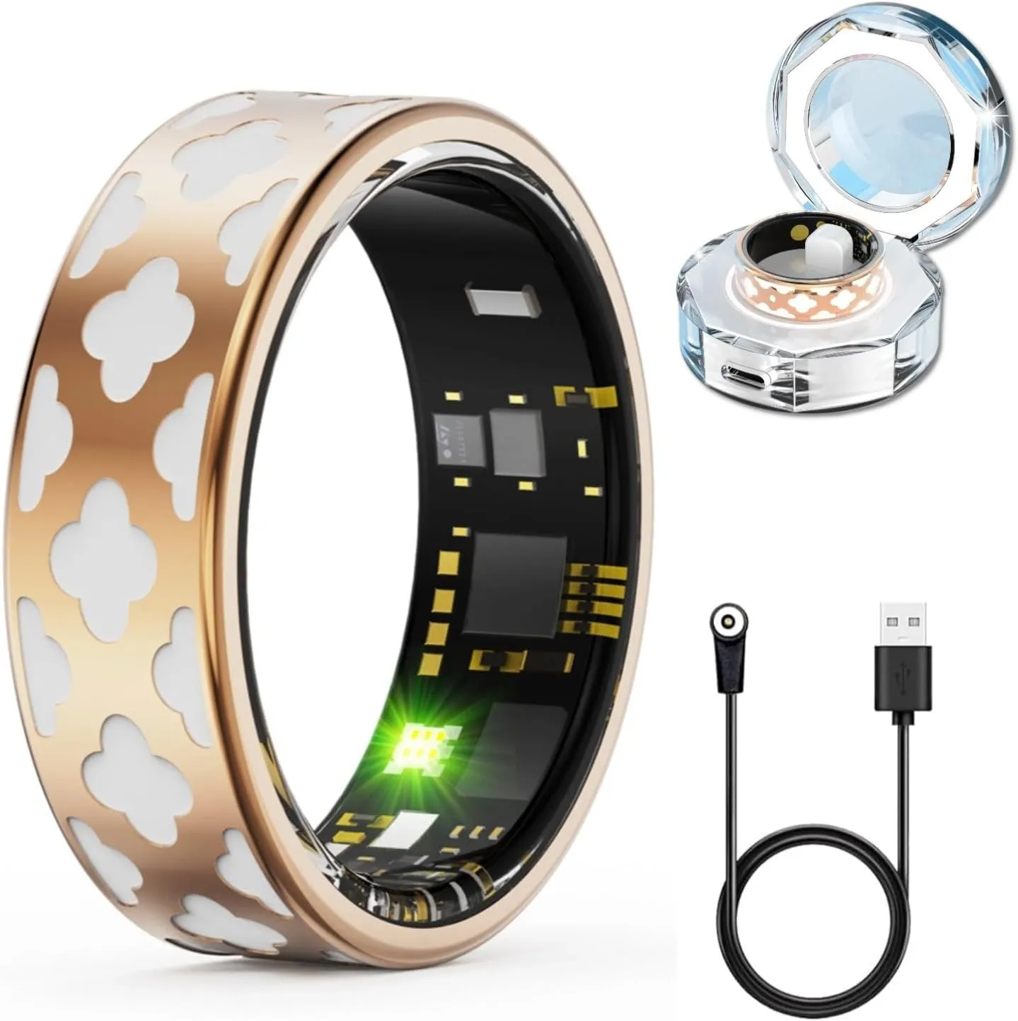 2025 Stylish Health Rings for Women, Fitness Tracker with Heart Rate Calories Sleep Step Tracker, IP68 Water Proof Wearable Smart Ring APP Control & Charging Case