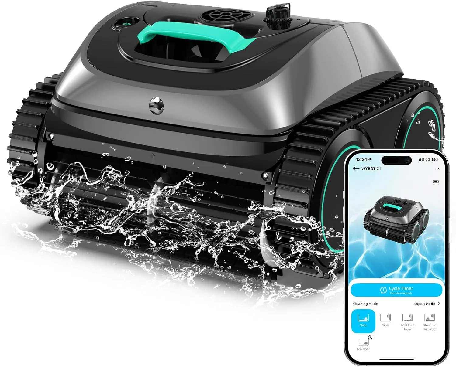 (2025 Upgrade) WYBOT C1 Pool Robot Vacuum for Inground Pools, 4-in-1 Cordless Robotic Pool Cleaner Lasts 150min, Triple-Motor up to 1,614 Sq.ft, Smart APP Support, Auto Wall & Waterline Cleaning