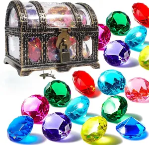 20PCS Diving Gems Pool Toys - Colorful Diamond Treasure with Pirate Chest, Underwater Swim Training Gift for Kids, Summer Water Pool Game Set