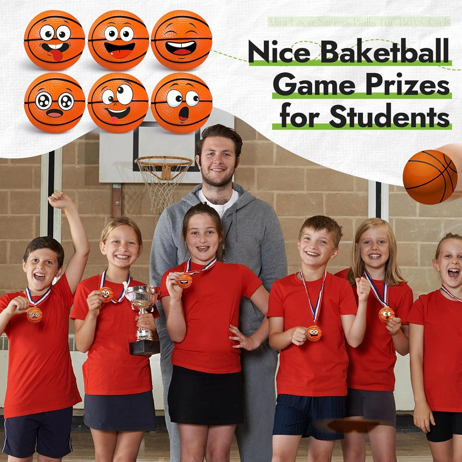 24 Pcs Mini Face Basketball Stress Balls for Boys Girls Face Fidget Toys Bulk Foam Balls for Stress and Anxiety Relief Balls for Party Favors Birthday Gift Decoration