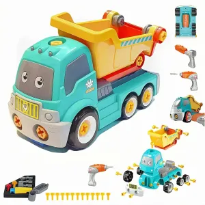 26 Pieces DIY Assembly Truck Toy, Educational Take Apart Construction Vehicle with Electric Drill, Toy Transporter, Ages 3 , 11 x 5.5 x 6.9 inches