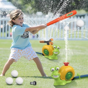2 in 1Snail Water Sprinkler Baseball Toy Outdoor Play, Summer Water Game with 2 Sprinkler Heads, 360° Roating Spray Water Baseball