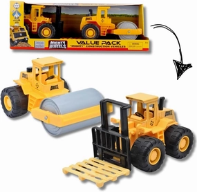 2 Pack Construction Vehicles - 7" Roller & Fork Lift - Value Pack, Paving & Lifting Toy Set, Durable Indoor-Outdoor Play, Kids Ages 3 