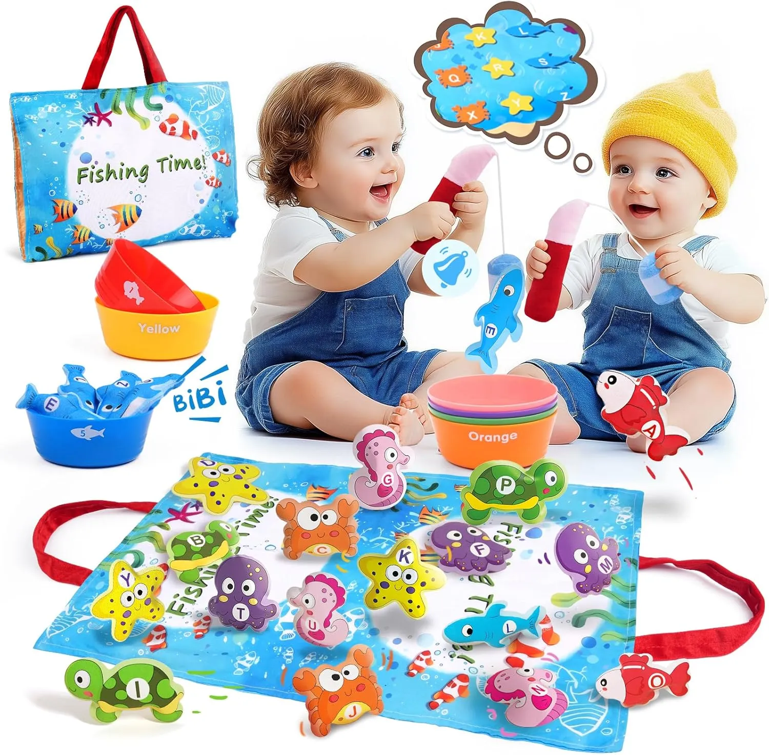 36Pcs Toddler Toys Montessori Toys for 1 Year Old Girls Boys,Cloth Interactive Fishing Game with Stacking Cups,Stacking Toys for Baby 12-18 Months,Educational Toys and Early Learning Toy Gifts
