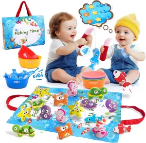 36Pcs Toddler Toys Montessori Toys for 1 Year Old Girls Boys,Cloth Interactive Fishing Game with Stacking Cups,Stacking Toys for Baby 12-18 Months,Educational Toys and Early Learning Toy Gifts