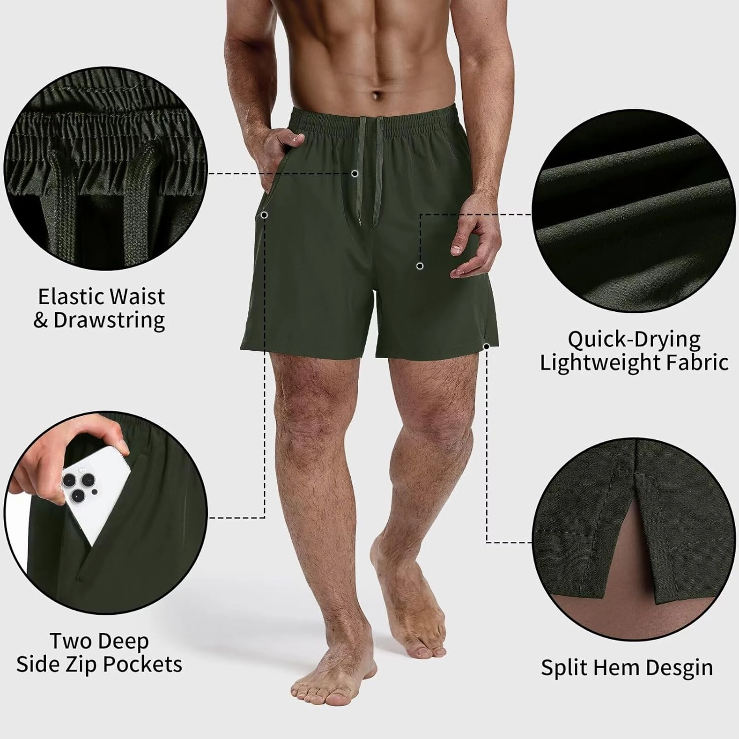 3 Pack Men's Athletic Running Shorts 5 Inch,Quick Dry Gym Workout Shorts with Zip Pockets