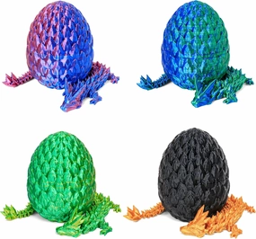 3D Printed Dragon Egg Toy (4 Pack) - Surprise Mystery Inside, Articulated Crystal Dragon, Fidget Sensory Toy for Kids Birthday Surprise & Desk Decor (D)