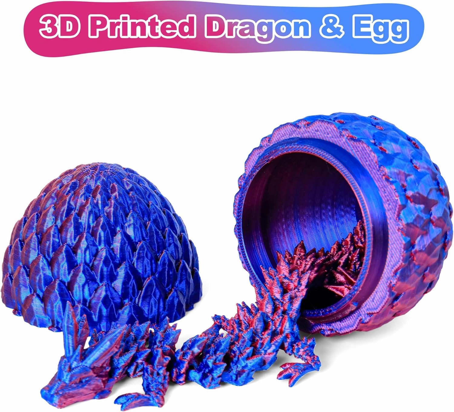 3D Printed Dragon Egg Toy (4 Pack) - Surprise Mystery Inside, Articulated Crystal Dragon, Fidget Sensory Toy for Kids Birthday Surprise & Desk Decor (D)