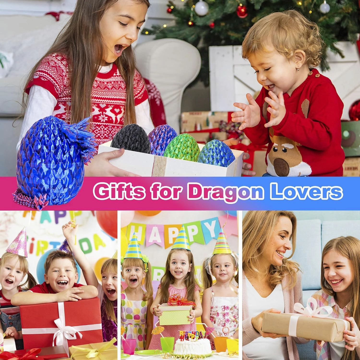 3D Printed Dragon Egg Toy (4 Pack) - Surprise Mystery Inside, Articulated Crystal Dragon, Fidget Sensory Toy for Kids Birthday Surprise & Desk Decor (D)
