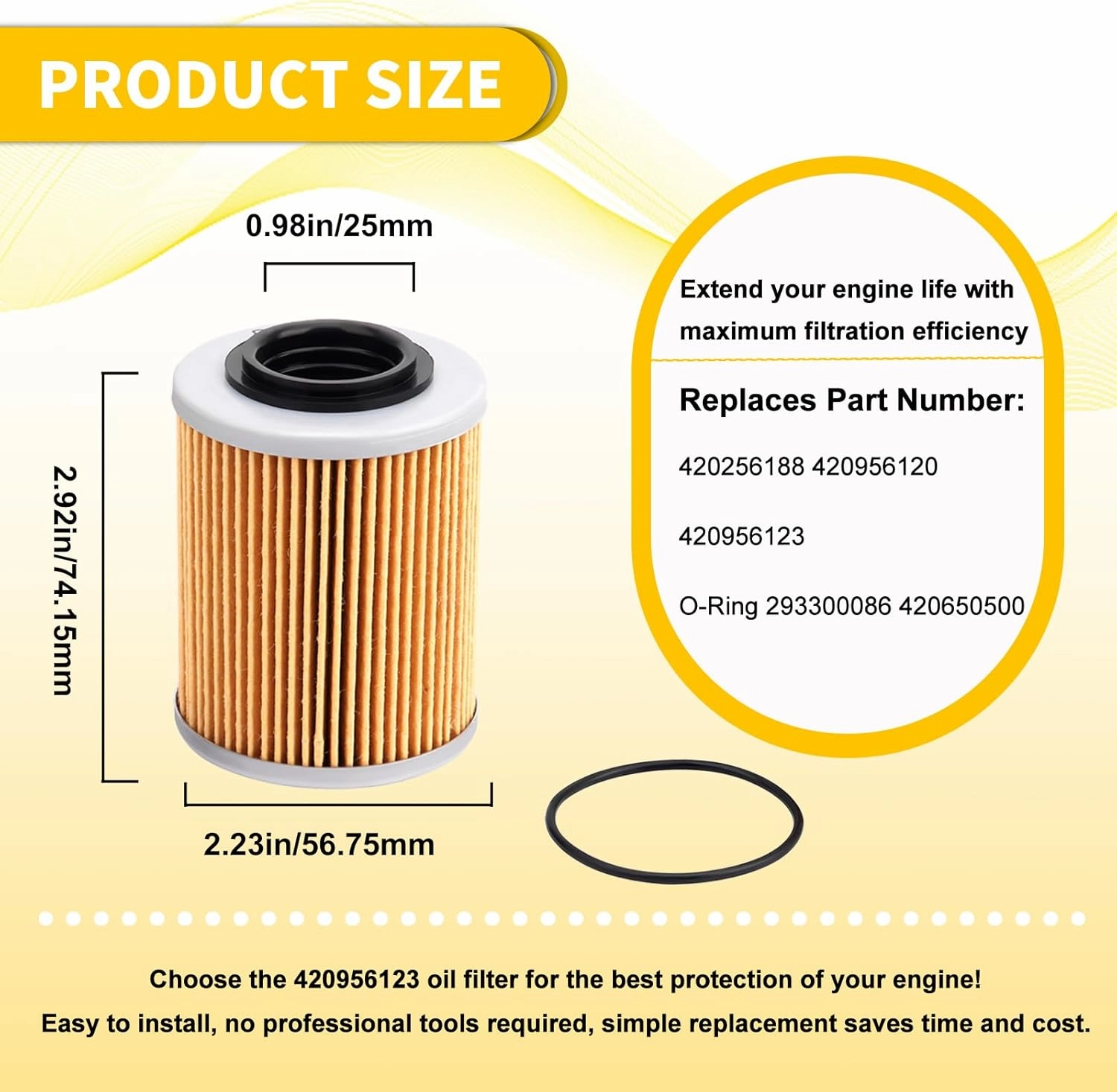 3PCS 420956123 Oil Filter 420956120 for Can Am Maverick X3 Max Turbo R RR DS RS XRC XMR XRS XDS DPS 2017-2023, Ryker STD 600 900 ACE Sea-Doo Ski-Doo Spark 2 Up 3 Up SBT, 420256188 with O-Rings