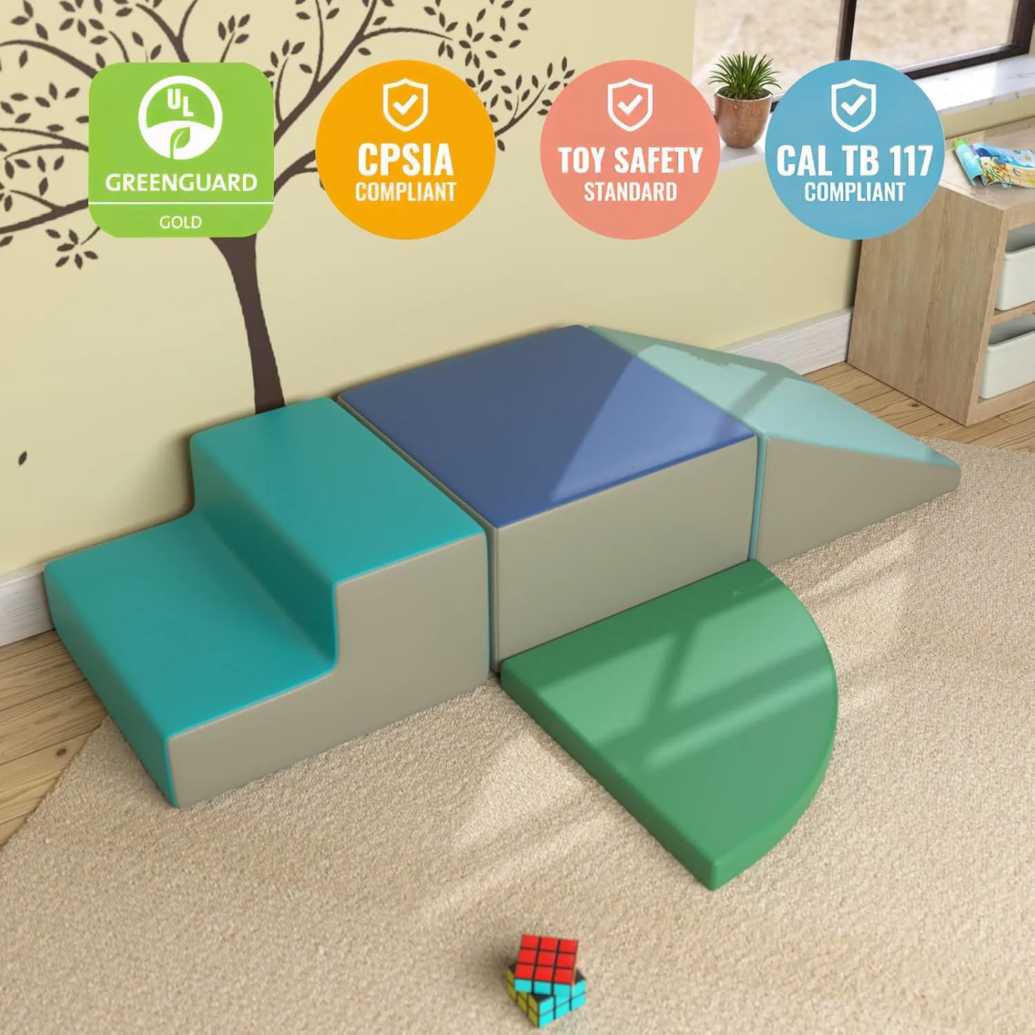 4 Pieces Kids Climbing Toys for Toddlers 1-3, Lightweight Couch Kids for Crawling and Sliding, Soft Play Equipment Foam Blocks Climber, Indoor Climb and Crawl Activity Play Set