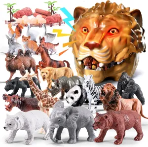 41Pcs Safari Animals Figures Toys–Realistic Jumbo Wild Animals Figurines Plastic African Jungle Animals Playset–Lion,Tiger,Eggs,Trees & Fences–Educational Toys for Kids and Toddlers 3 