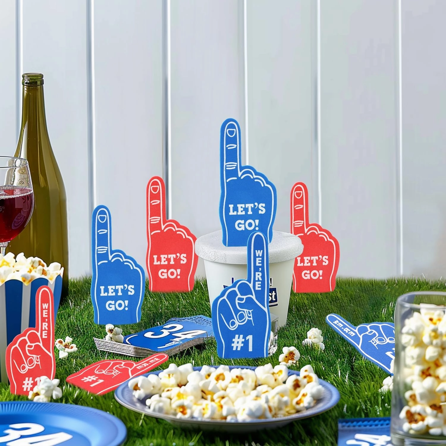 48 Pcs Mini Foam Fingers, We're #1 Sport Fan Foam Finger for Sports Hand Themed Party, Foam Hand Fingers Cheerleader Gifts for Basketball Baseball Soccer Football Sporting Event (Red and Blue)