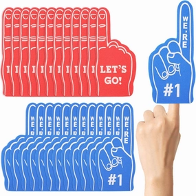 48 Pcs Mini Foam Fingers, We're #1 Sport Fan Foam Finger for Sports Hand Themed Party, Foam Hand Fingers Cheerleader Gifts for Basketball Baseball Soccer Football Sporting Event (Red and Blue)