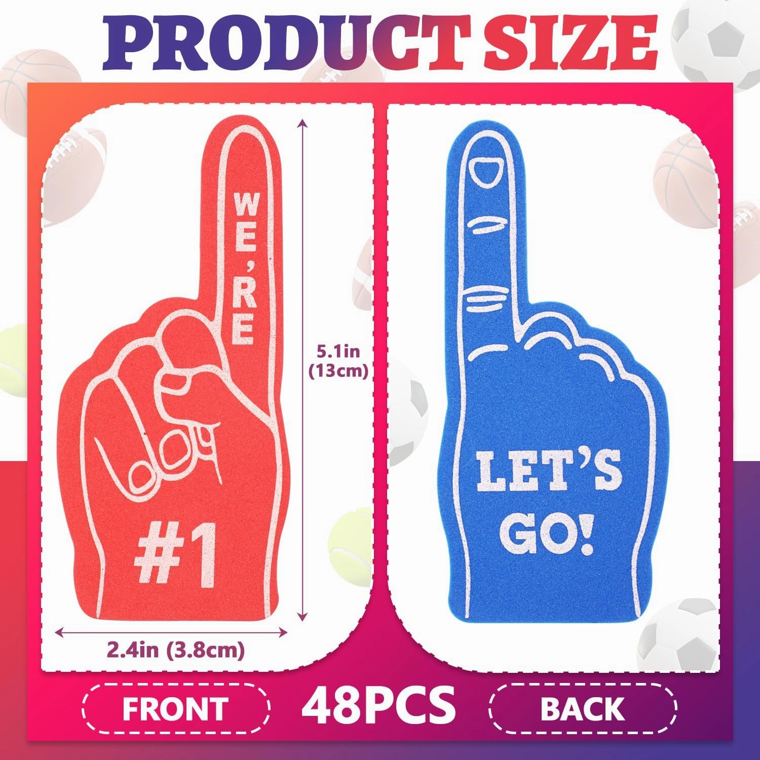 48 Pcs Mini Foam Fingers, We're #1 Sport Fan Foam Finger for Sports Hand Themed Party, Foam Hand Fingers Cheerleader Gifts for Basketball Baseball Soccer Football Sporting Event (Red and Blue)