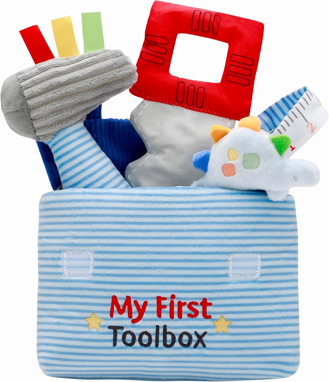 4 Piece Plush My First Toolbox Play Set with Sensory Toys for Baby, Multicolored, 6 inch