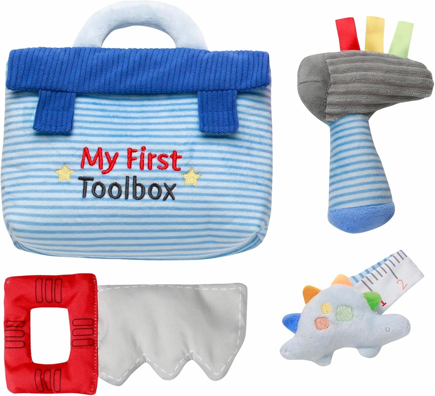4 Piece Plush My First Toolbox Play Set with Sensory Toys for Baby, Multicolored, 6 inch