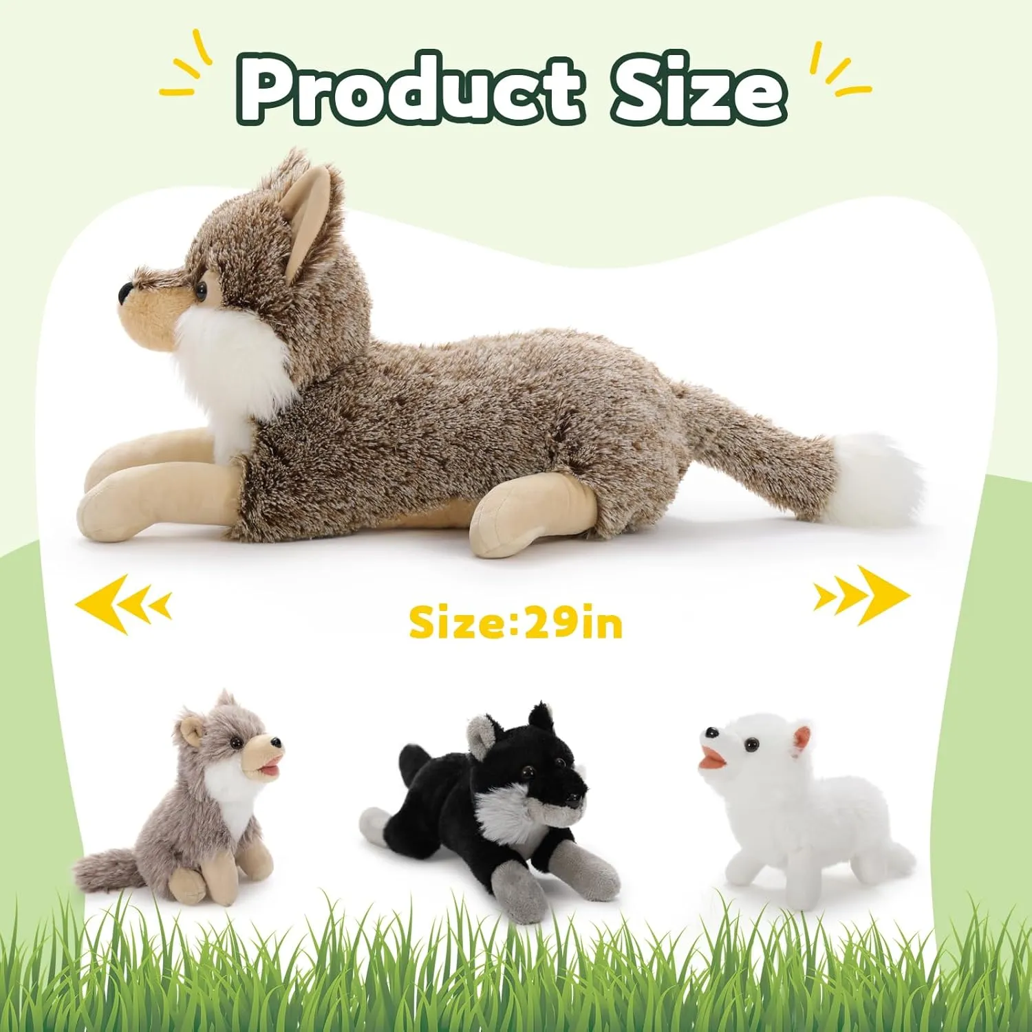 4Pcs Wolf Stuffed Animals Set, Grey Mommy Wolf Plush 20 Inch with 3 Baby Wolves, Realistic Wolf Toys for Wolf Lover Party Favors, Gifts for Boys Girls Birthday