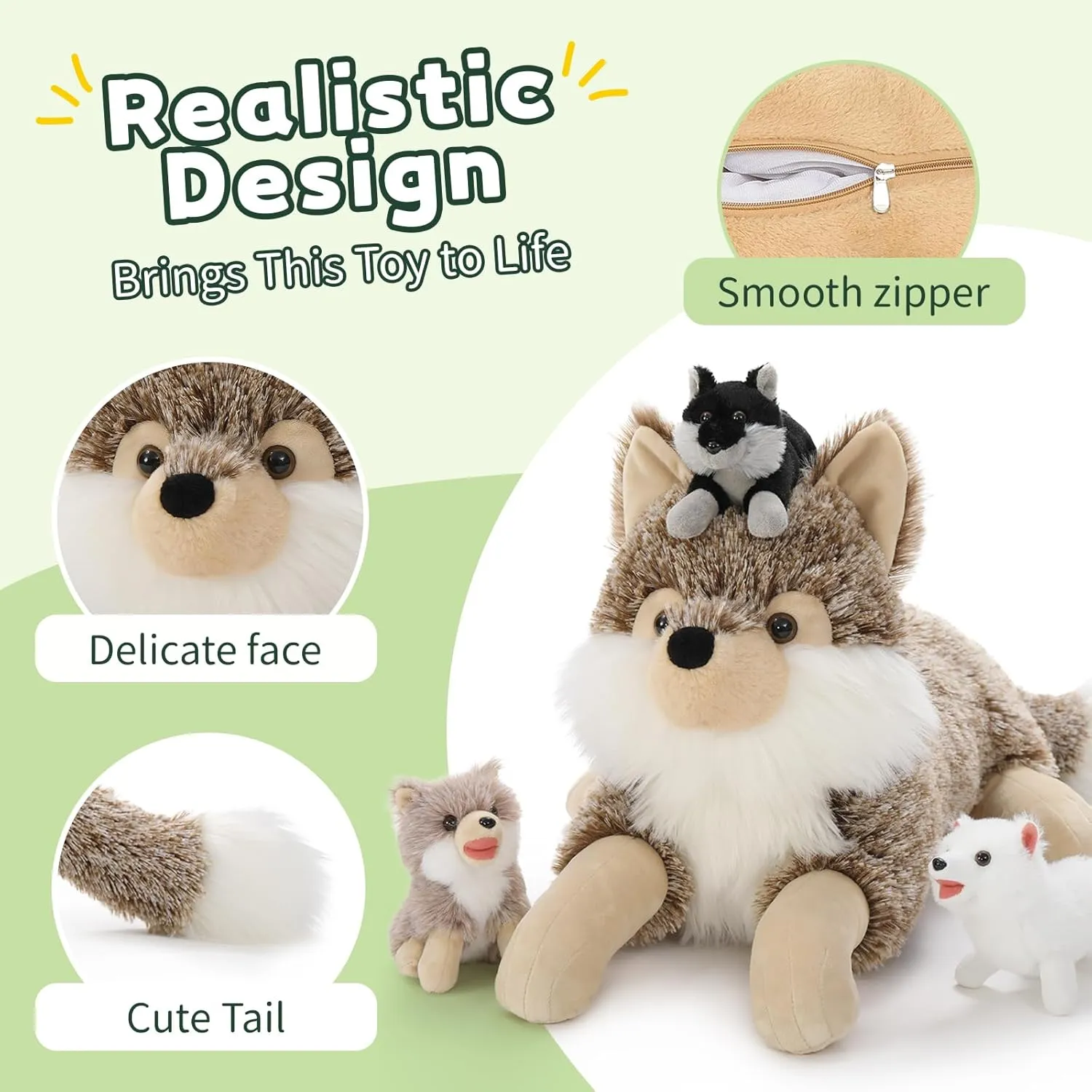 4Pcs Wolf Stuffed Animals Set, Grey Mommy Wolf Plush 20 Inch with 3 Baby Wolves, Realistic Wolf Toys for Wolf Lover Party Favors, Gifts for Boys Girls Birthday
