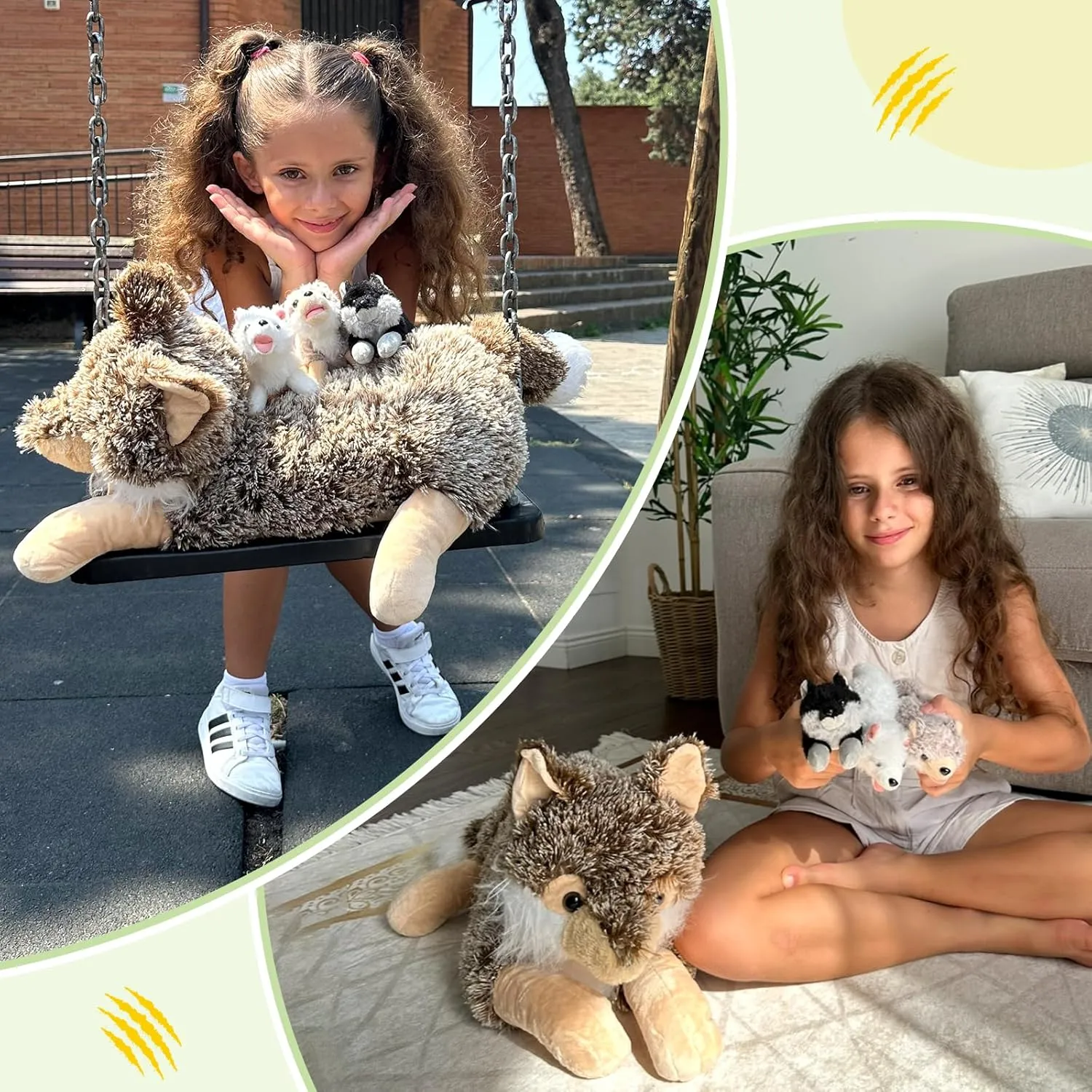 4Pcs Wolf Stuffed Animals Set, Grey Mommy Wolf Plush 20 Inch with 3 Baby Wolves, Realistic Wolf Toys for Wolf Lover Party Favors, Gifts for Boys Girls Birthday