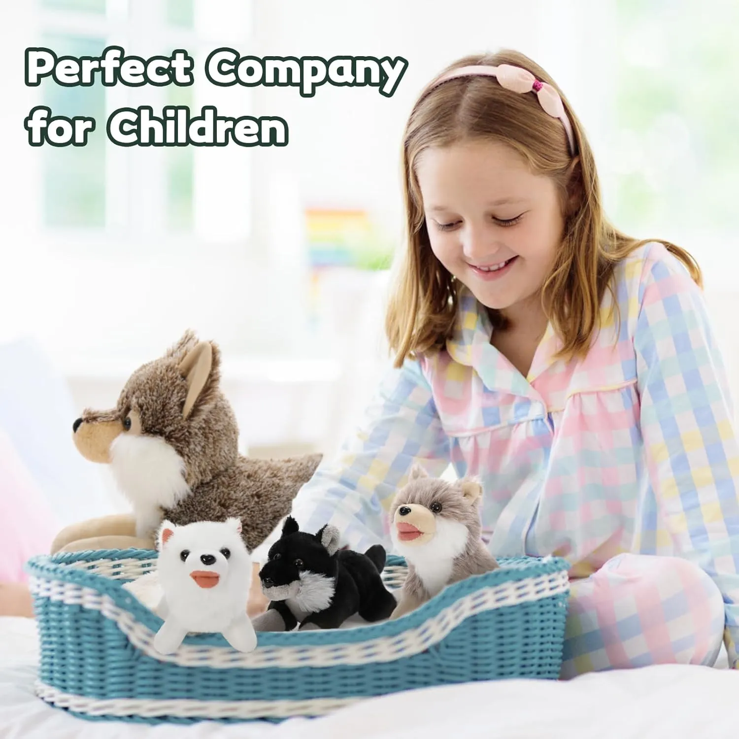 4Pcs Wolf Stuffed Animals Set, Grey Mommy Wolf Plush 20 Inch with 3 Baby Wolves, Realistic Wolf Toys for Wolf Lover Party Favors, Gifts for Boys Girls Birthday
