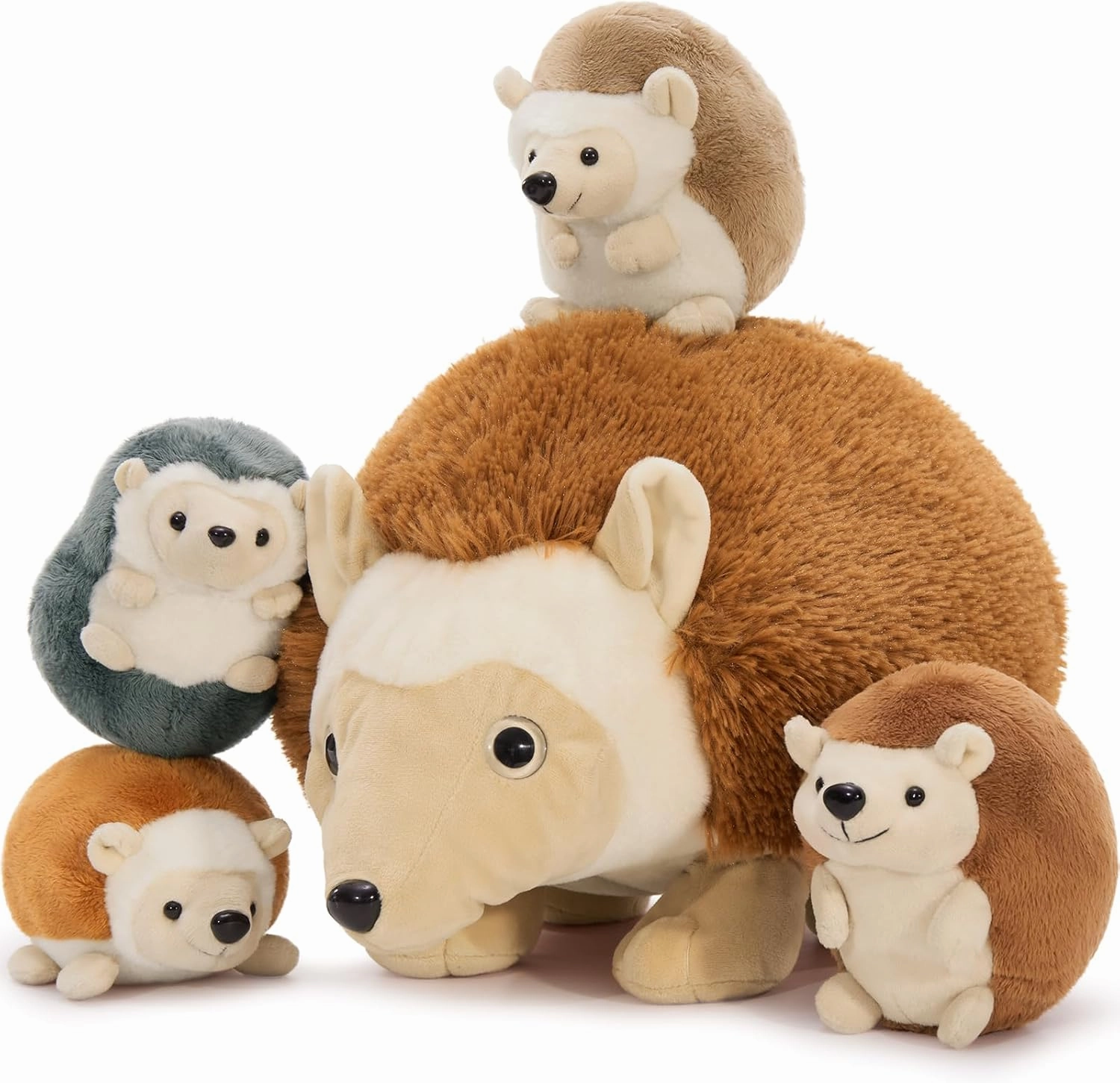 5Pcs Hedgehog Plush Toy Set, Giant Mommy Hedgehog Stuffed Animal with 4 Cute Baby Hedgehog Plushies, 14" Cuddly Stuffed Hedgehog Gift for Boys Girls Kids on Christmas Birthday Baby Shower
