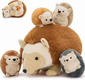 5Pcs Hedgehog Plush Toy Set, Giant Mommy Hedgehog Stuffed Animal with 4 Cute Baby Hedgehog Plushies, 14" Cuddly Stuffed Hedgehog Gift for Boys Girls Kids on Christmas Birthday Baby Shower