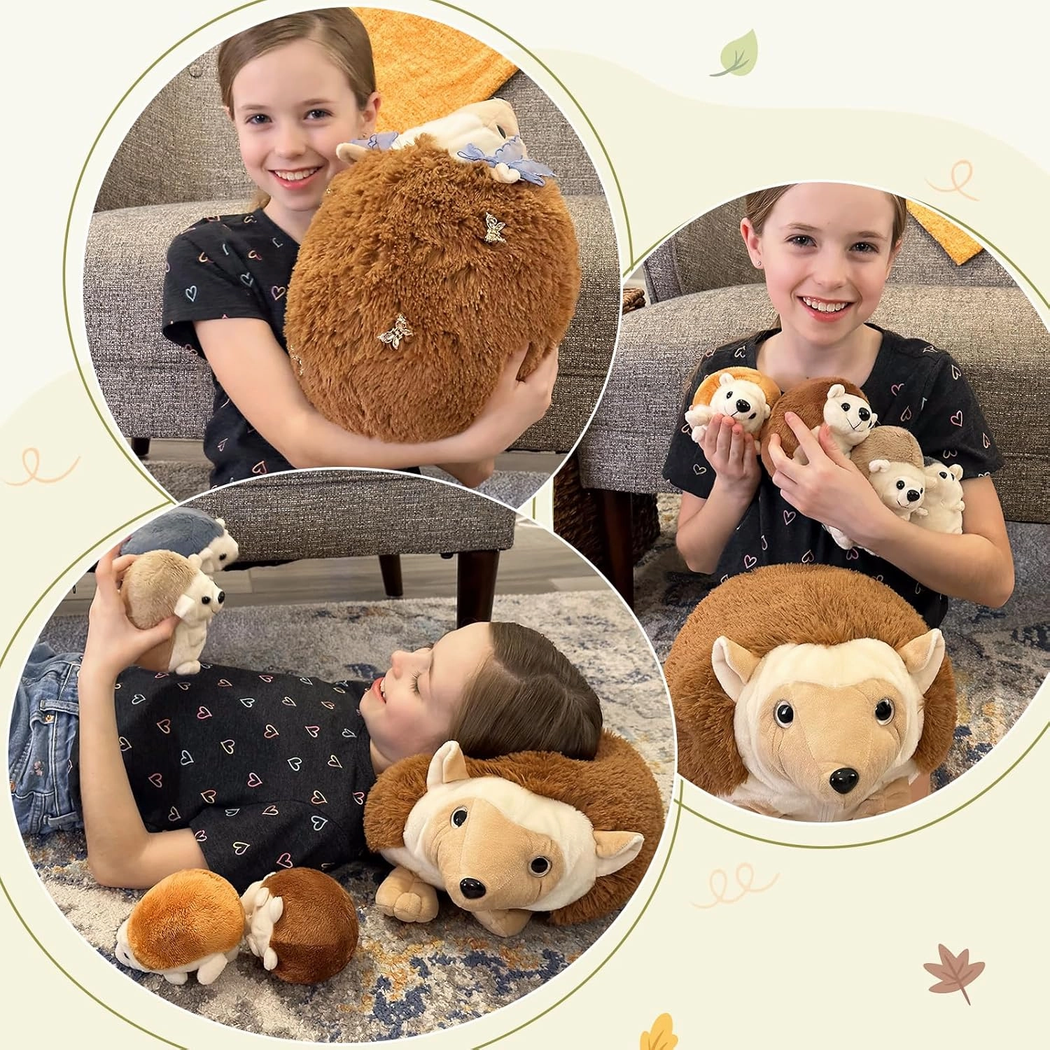 5Pcs Hedgehog Plush Toy Set, Giant Mommy Hedgehog Stuffed Animal with 4 Cute Baby Hedgehog Plushies, 14" Cuddly Stuffed Hedgehog Gift for Boys Girls Kids on Christmas Birthday Baby Shower