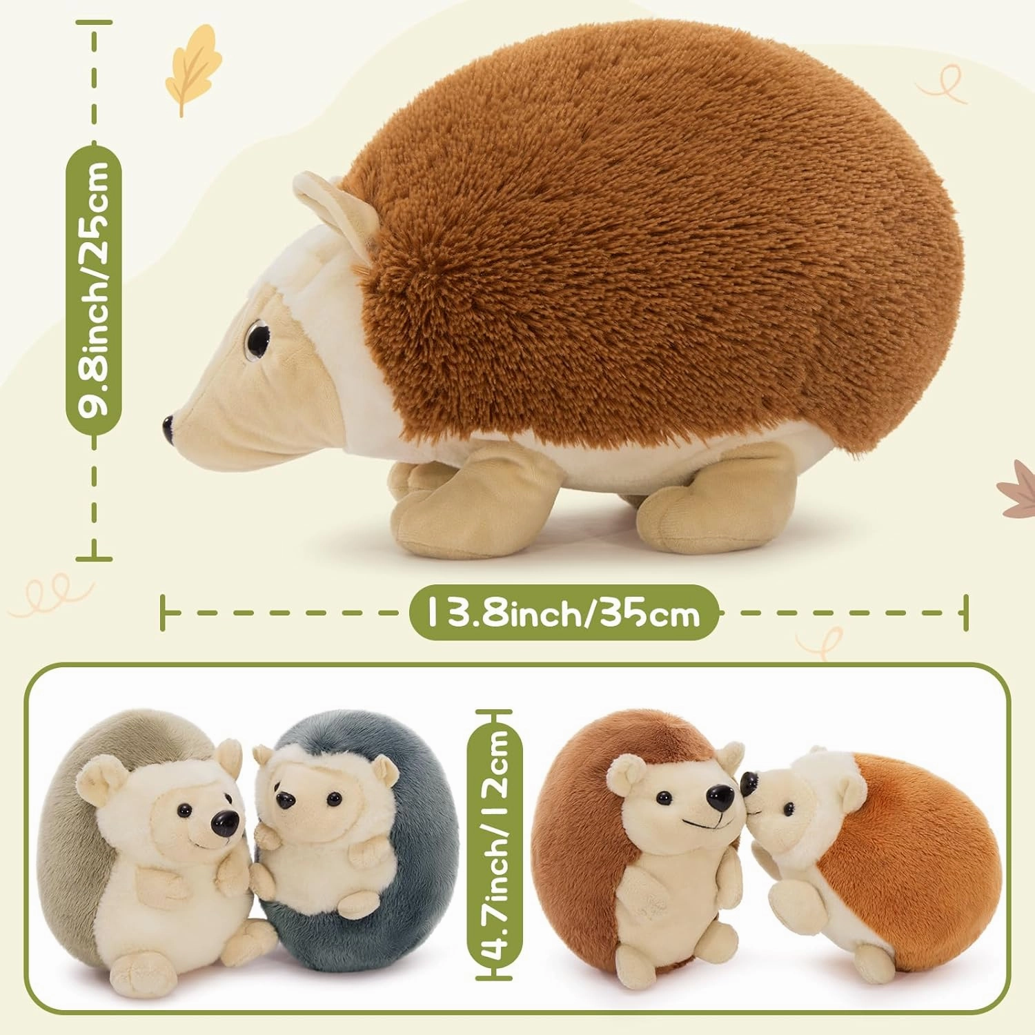 5Pcs Hedgehog Plush Toy Set, Giant Mommy Hedgehog Stuffed Animal with 4 Cute Baby Hedgehog Plushies, 14" Cuddly Stuffed Hedgehog Gift for Boys Girls Kids on Christmas Birthday Baby Shower