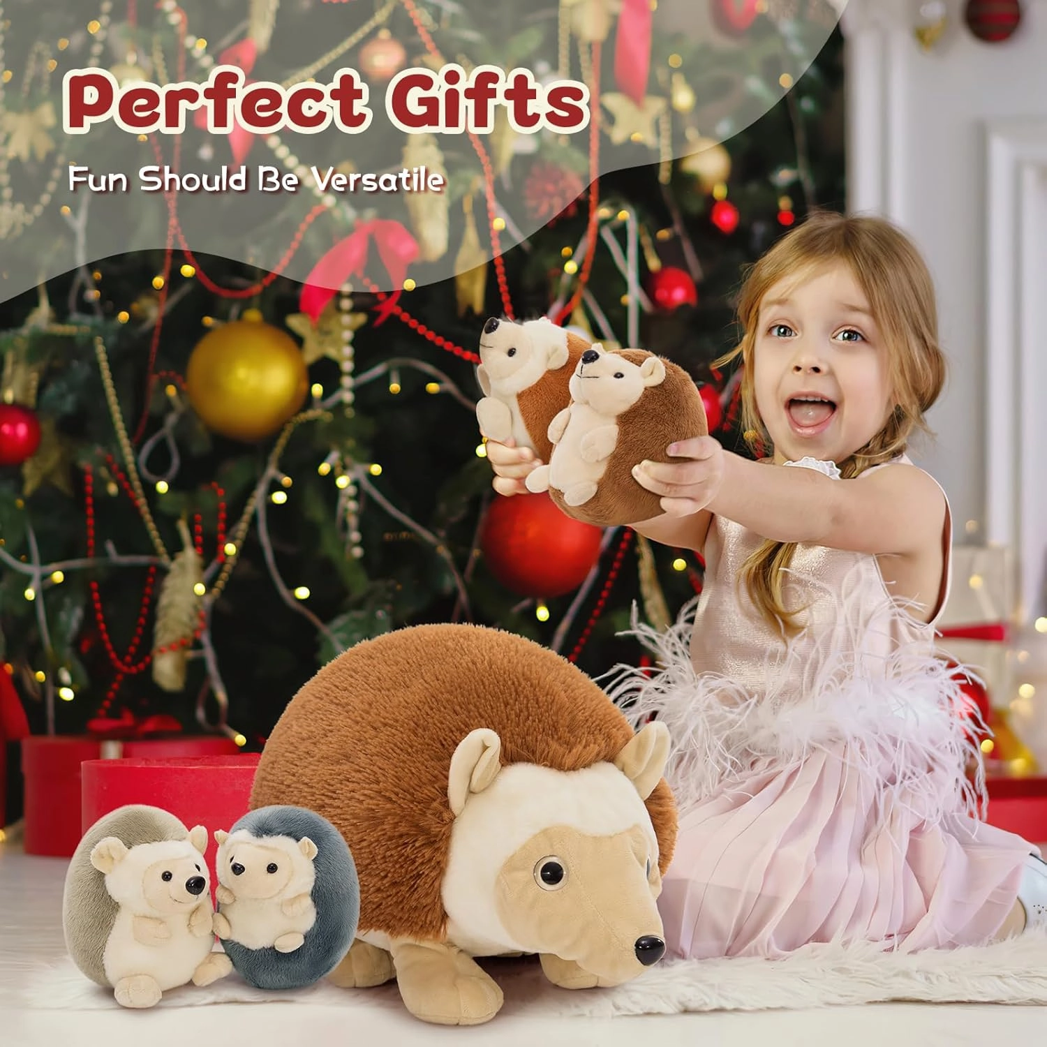 5Pcs Hedgehog Plush Toy Set, Giant Mommy Hedgehog Stuffed Animal with 4 Cute Baby Hedgehog Plushies, 14" Cuddly Stuffed Hedgehog Gift for Boys Girls Kids on Christmas Birthday Baby Shower