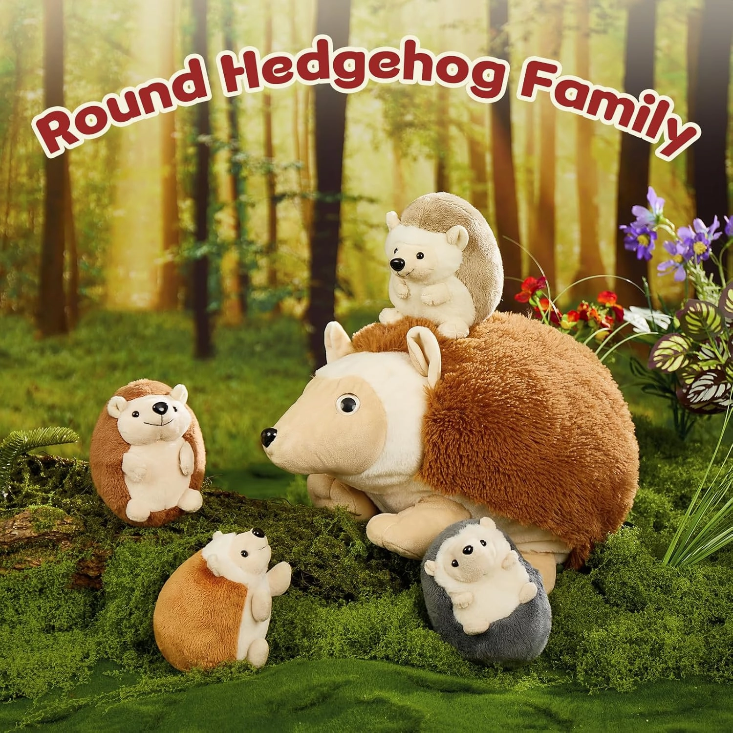 5Pcs Hedgehog Plush Toy Set, Giant Mommy Hedgehog Stuffed Animal with 4 Cute Baby Hedgehog Plushies, 14" Cuddly Stuffed Hedgehog Gift for Boys Girls Kids on Christmas Birthday Baby Shower